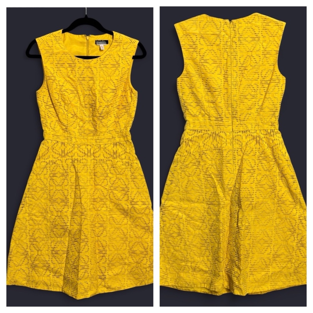 J. Crew Sunflower Yellow Textured Eyelet Jacquard Fit & Flare‎ Mini Dress Sz 0